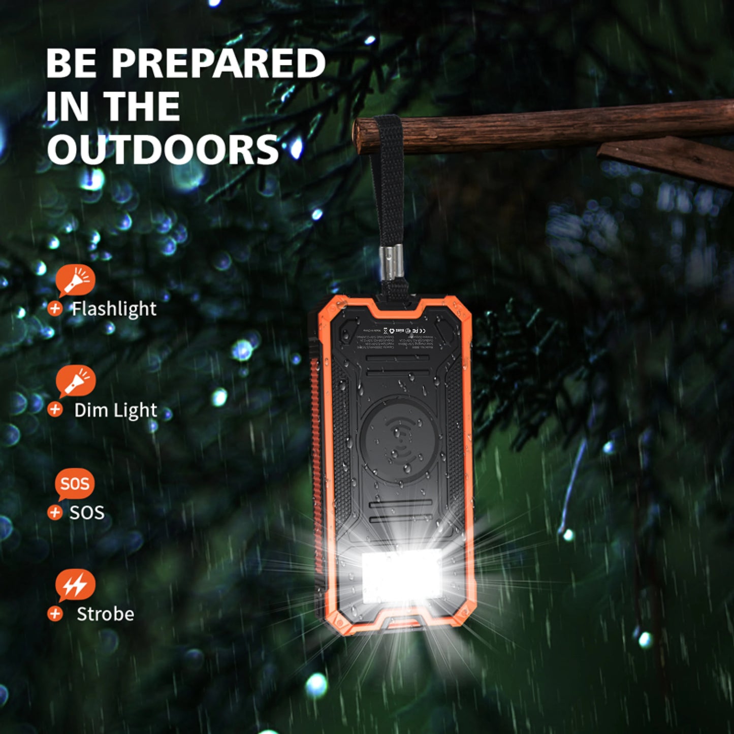 20,000mAh Solar Power Bank – Wireless, USB-C, Waterproof, LED Flashlight