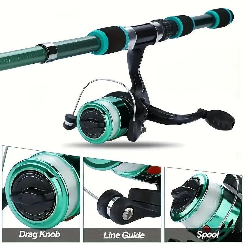 Telescopic Fishing Rod Kit with Reel, Baits & Hooks - Travel Set